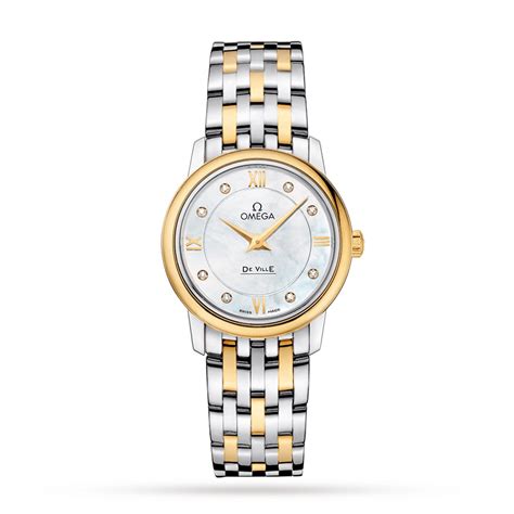 omega de ville prestige yellow gold case ladies quartz watch|omega de ville prestige ladies.